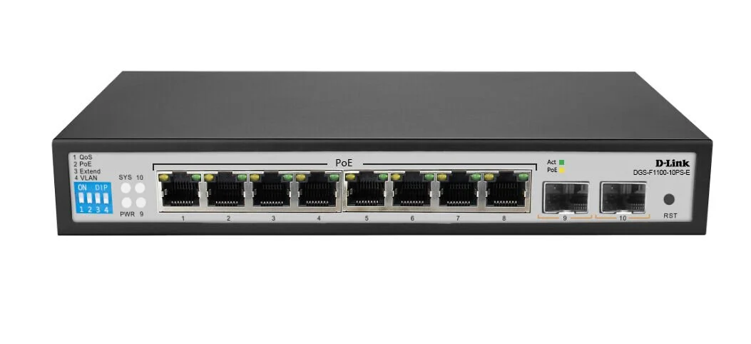 D-Link 8 Port PoE Gigabit Smart Managed Switch + 2 SFP ports - DGS-F1100-10PS