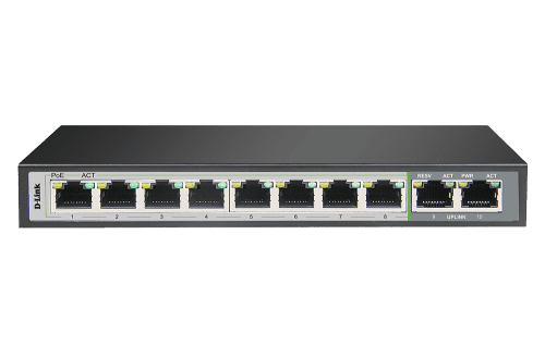 Dlink DES-F1010P-E 10 Ports PoE Switch with 8 Long Reach 250m PoE Ports and 2 Uplink Ports