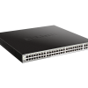 Side view of D-Link DGS-1210-52MP managed network switch with ventilation design and metal chassis