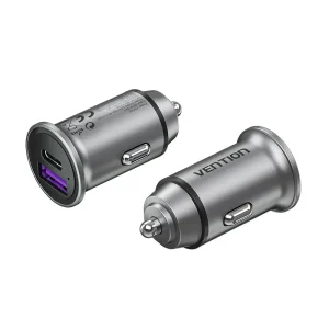 Vention Two-Port USB A+C(30+30) Car Charger Gray Mini Style Aluminium Alloy Type