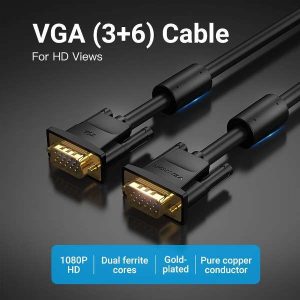 Vention VGA(3+6) Male to Male Cable with ferrite cores 20M Black