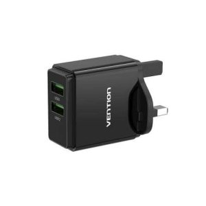 Vention Two-Port USB(A+C) Wall Charger (18W/20W) UK-Plug Black