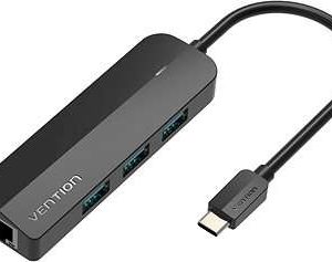 Vention Type-C to 4-Port USB 3.0 Hub with Power Supply Black 0.5M ABS Type
