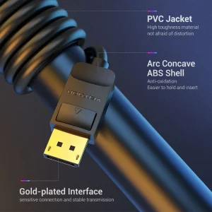 Vention DisplayPort Cable 1.5M Black – HACBG Front View