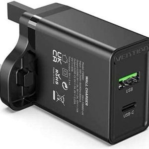 Vention Two-Port USB(A+A) Wall Charger (18W/18W) UK-Plug Black