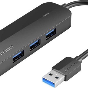 Vention 3-Port USB 3.0 Hub with Sound Card and Power Supply 0.15M Black