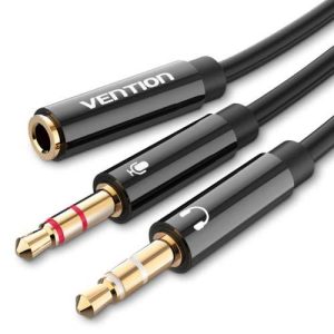 Vention BBTBY 2x3.5mm Male to 4 Pole3.55m Female Audio0.3M(Black)