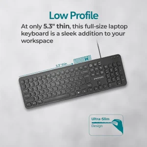 Promate Wired Ultra-Slim Ergonomic Keyboard, English