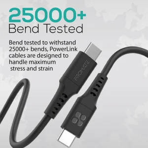 Promate  60W USB-C to USB-C Data and Charge Flexible Silicon Cable-POWERLINK-CC200.WHITE  2 Meter Length-