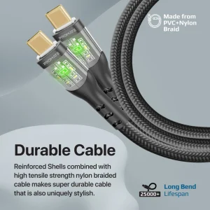 Promate 60W Power Delivery Ultra-Fast USB-C Transparent Cable with LED, 1.2m Cable Length-TRANSLINE-CC.WHITE