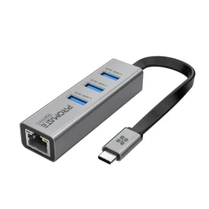 Promate USB-C Hub with 3 USB 3.0 Ports & 1000Mbps LAN Port