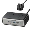 Promate 65W Power Delivery GaNFast™ charging station with 3250W Dual AC Socket