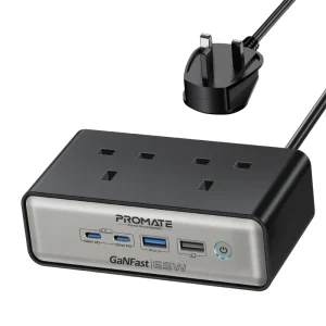 Promate 65W Power Delivery GaNFast™ charging station with 3250W Dual AC Socket