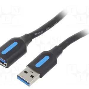 Cable; USB 3.0; USB A socket,USB A plug; nickel plated; 1m; black CBHBF
