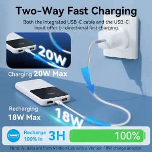Integrated cable power bank with digital battery indicator