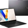 Front view of ASUS Vivobook Pro 15 OLED Q543 Ultra 9 185H 24GB 2TB RTX 3050 Laptop Side profile showcasing ports on ASUS Vivobook Pro 15 OLED Q543 Top-down view of keyboard and touchpad on ASUS Vivobook Pro 15 OLED Q543 Close-up of 5.0M Camera with privacy shutter on ASUS Vivobook Pro 15 OLED Q543 Earl Gray finish top lid with ASUS logo ASUS Vivobook Pro 15 OLED Q543 setup on a modern workspace