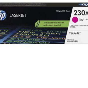 HP 230A Magenta Original LaserJet Toner Cartridge – Front View HP W2303A Magenta Toner Cartridge Packaging HP 230A Magenta Toner Installed in Printer Side Angle of HP 230A Magenta Cartridge HP 230A Magenta Toner Cartridge with Box Close-up of HP W2303A Toner Cartridge Label