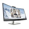 Front view of HP E34m G4 34" WQHD Curved USB-C Conferencing Monitor in black. Side profile showcasing the slim design of the HP E34m G4 monitor. Back panel displaying HDMI, DisplayPort, USB-C, USB-A, and Ethernet ports on the HP E34m G4 monitor. HP E34m G4 monitor on a desk setup with dual-screen configuration. Close-up of the ergonomic stand with tilt, swivel, and height adjustments on the HP E34m G4 monitor. HP E34m G4 monitor displaying vibrant visuals with 99% sRGB color gamut.