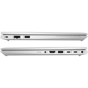 Front view of HP EliteBook 640 G10 with 14" FHD display Side profile showing Thunderbolt 4 and USB-C ports on HP EliteBook 640 G10 Backlit keyboard and numeric keypad on HP EliteBook 640 G10 Fingerprint reader on HP EliteBook 640 G10 for secure access Pike Silver finish on HP EliteBook 640 G10 lid HP EliteBook 640 G10 in a professional workspace setting