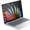 Front view of HP Envy x360 2-in-1 14-es1013dx i5 8GB 512GB SSD Touch Laptop Side profile showcasing ports on HP Envy x360 14-es1013dx Top-down view of keyboard and touchpad on HP Envy x360 14-es1013dx Close-up of HP True Vision 5MP camera on HP Envy x360 14-es1013dx HP Envy x360 14-es1013dx in Natural Silver finish HP Envy x360 14-es1013dx setup on a modern office desk
