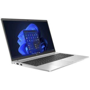 Front view of HP ProBook 450 G10 with 15.6" FHD display Side profile showing USB-C and HDMI ports on HP ProBook 450 G10 Backlit keyboard and numeric keypad on HP ProBook 450 G10 Fingerprint reader on HP ProBook 450 G10 for secure access Pike Silver finish on HP ProBook 450 G10 lid HP ProBook 450 G10 in a professional workspace setting