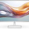 Front view of HP Series 5 527sw 27" FHD Monitor in white. Side profile showcasing the ultra-thin design of the HP 527sw monitor. Back panel displaying HDMI and VGA ports on the HP 527sw monitor. HP 527sw monitor on a desk setup with dual-screen configuration. Close-up of the 3-sided micro-edge bezel on the HP 527sw monitor. HP 527sw monitor displaying vibrant visuals with 99% sRGB color gamut.