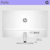 Front view of HP Series 5 527sw 27" FHD Monitor in white. Side profile showcasing the ultra-thin design of the HP 527sw monitor. Back panel displaying HDMI and VGA ports on the HP 527sw monitor. HP 527sw monitor on a desk setup with dual-screen configuration. Close-up of the 3-sided micro-edge bezel on the HP 527sw monitor. HP 527sw monitor displaying vibrant visuals with 99% sRGB color gamut.