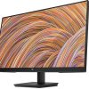 Front view of HP V27i G5 27" FHD Monitor in black. Side profile showcasing the slim design of the HP V27i G5 monitor. Back panel displaying HDMI, DisplayPort, and VGA ports on the HP V27i G5 monitor. HP V27i G5 monitor on a desk setup with dual-screen configuration. Close-up of the three-sided micro-edge bezel on the HP V27i G5 monitor. HP V27i G5 monitor displaying vibrant visuals with 72% NTSC color gamut
