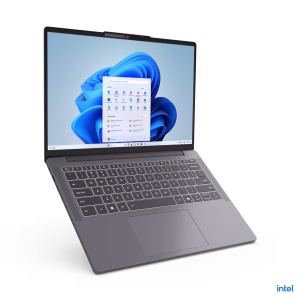 Front view of Lenovo IdeaPad Slim 3 14IRH10 in Luna Grey Side profile showcasing ports on Lenovo IdeaPad Slim 3 14IRH10 Open laptop displaying keyboard and touchpad of Lenovo IdeaPad Slim 3 Close-up of 14" WUXGA display on Lenovo IdeaPad Slim 3 14IRH10 Lenovo IdeaPad Slim 3 14IRH10 with HD webcam and privacy shutter Bottom view highlighting ventilation and design of Lenovo IdeaPad Slim 3