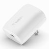 Close-up of Belkin CAR20W charger showing white matte finish