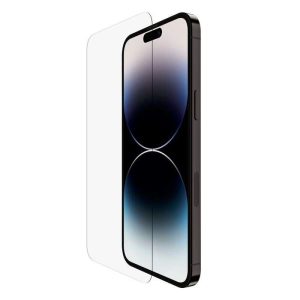 Belkin OVA102ZZ Screen Force Tempered Glass aligned on iPhone screen close-up