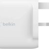 Close-up of Belkin CAR20W charger showing white matte finish