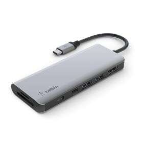 Belkin AVC009BTSGY Connect USB-C hub Side angle showing Gigabit Ethernet and USB-A ports