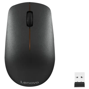 Lenovo 400 Wireless Mouse front view Lenovo 400 Wireless Mouse side profile Lenovo 400 Wireless Mouse with nano USB receiver Lenovo 400 Wireless Mouse packaging Lenovo 400 Wireless Mouse in hand Lenovo 400 Wireless Mouse top view