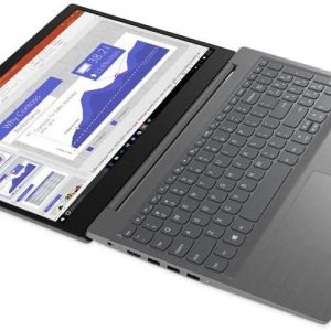 Front view of Lenovo V15 G4 IRU in Business Black Side profile showcasing ports on Lenovo V15 G4 IRU Open laptop displaying keyboard and touchpad of Lenovo V15 G4 IRU Close-up of 15.6" Full HD display on Lenovo V15 G4 IRU Lenovo V15 G4 IRU with HD webcam and privacy shutter Bottom view highlighting ventilation and design of Lenovo V15 G4 IRU