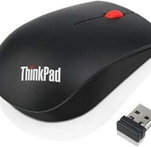 Lenovo ThinkPad Essential Wireless Mouse front view Top-down view of Lenovo 4X30M56887 mouse Side profile of Lenovo ThinkPad Essential Mouse Lenovo wireless mouse with nano receiver Lenovo 4X30M56887 mouse in office setup Compact wireless mouse Lenovo ThinkPad Essential