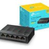 TP-Link TL-LS1005G front view with 5 ports Compact TP-Link 5-Port Gigabit Switch top view TL-LS1005G Ethernet switch in office use Rear side of TP-Link Gigabit Switch Plug-and-play TP-Link desktop switch TL-LS1005G packaging and contents overview