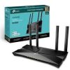 TP-Link AX3000 Router front angle view TP-Link AX53 router with 4 antennas Wi-Fi 6 dual-band router on desk Rear view showing Gigabit ports Archer AX53 packaging and accessories AX53 router with home Wi-Fi setup