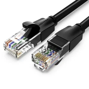 UGREEN Cat6 15 m Ethernet cable coiled Close‑up of RJ45 connector on Cat6 cable UGREEN cable connected between router and PC Snagless tab detail of RJ45 connector Cross‑section view showing twisted pair structure Cable laid out in home network setup