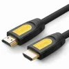 UGREEN HD101 HDMI cable full 15 m length laid out Close-up of gold-plated HDMI connectors HDMI cable plugged into TV and projector Triple shielding and PVC jacket detail HDMI cable in a conference room setup UGREEN HDMI cable packaging with length label