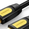 UGREEN HD101 HDMI cable full 15 m length laid out Close-up of gold-plated HDMI connectors HDMI cable plugged into TV and projector Triple shielding and PVC jacket detail HDMI cable in a conference room setup UGREEN HDMI cable packaging with length label