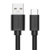 UGREEN USB-A 3.0 to USB-C cable unboxed Close-up of nickel-plated connectors UGREEN cable charging Android smartphone Data transfer between SSD and laptop via UGREEN cable 2M cable in coiled layout on work desk UGREEN US287 packaging and model label