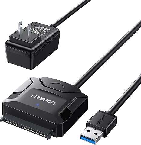 UGREEN CR108 USB 3.0 A To 3.5''/2.5" SATA Adapter Cable with DC 12V 2A Power Adapter - 20231