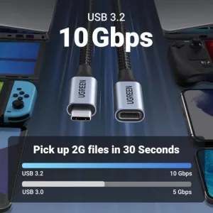 Alternative view of UGREEN US372 USB C 3.1 Male to USB C Female Extension Cable- 0.45m 10Gbps -30205