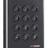 Hikvision DS-K1108AMK MIFARE card reader with keypad DS-K1108AMK wall-mounted access control reader Close-up of Hikvision DS-K1108AMK keypad and LED Pro 1108A Series card reader used in security system Hikvision DS-K1108AMK outdoor IP65 installation Tamper-proof Hikvision DS-K1108AMK card reader
