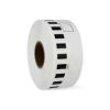 Brother DK-22210 continuous paper label roll front view Brother DK-22210 showing white roll with black print Brother DK-22210 roll installed in a Brother QL printer Brother DK-22210 printing custom-length labels Brother DK-22210 close-up on printed label surface Brother DK-22210 roll alongside packaging box