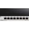 D-Link DGS-1100-08PV2 front view with 8 PoE+ ports D-Link DGS-1100-08PV2 angled view showing metal chassis D-Link DGS-1100-08PV2 rear and power input D-Link DGS-1100-08PV2 top label and ventilation D-Link DGS-1100-08PV2 in desktop PoE surveillance setup D-Link DGS-1100-08PV2 ports with Ethernet and PoE status LEDs