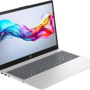 HP 15-fd0558nia laptop front view HP 15-fd0558nia open 15.6-inch display and keyboard HP 15-fd0558nia side ports including USB and HDMI HP 15-fd0558nia slim design natural silver HP 15-fd0558nia laptop on office desk HP 15-fd0558nia Windows 11 home screen display