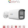Hikvision 2MP ColorVu bullet camera front view DS-2CD1T27G2H-LIUF outdoor security setup ColorVu night vision full-color image example Hikvision hybrid light bullet camera at night Bullet IP camera with audio feature Weatherproof Hikvision CCTV camera installation