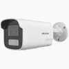 Hikvision 4MP bullet camera front view DS-2CD1T43G2-LIUF/SL outdoor installation Hikvision hybrid light security camera at night Bullet IP camera with strobe light feature Hikvision CCTV camera side angle Outdoor weatherproof Hikvision camera setup